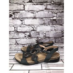 Dansko Reeta Black Leather Jewels Beads Strappy Cork Sandals Women Sz 37EU/6.5US